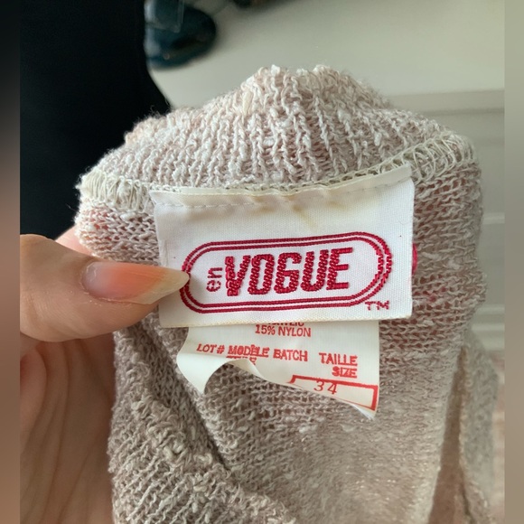 Vintage 90’S EN VOGUE Knitted Beige Pink Short Sleeve Top Shirt Size Medium - Picture 3 of 15